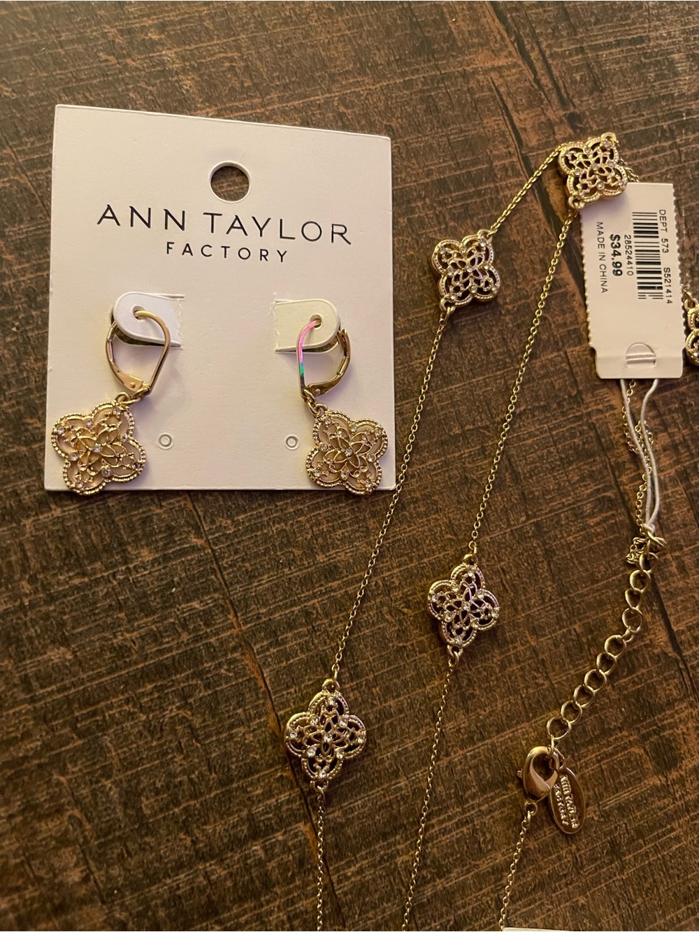Ann Taylor Gold Filigree Drop Earrings and Necklace